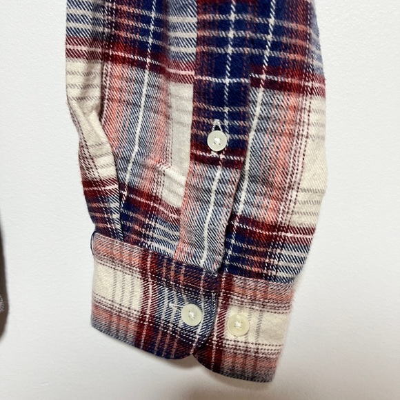 Portuguese Flannel Red Blue Cream Plaid Shirt Men’s Large 100% Cotton - Picture 8 of 12